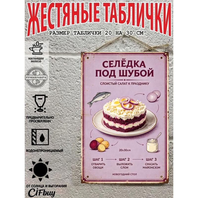 Metal Wall Sign with Home Recipes Design for Kitchen Decor, 20x30cm