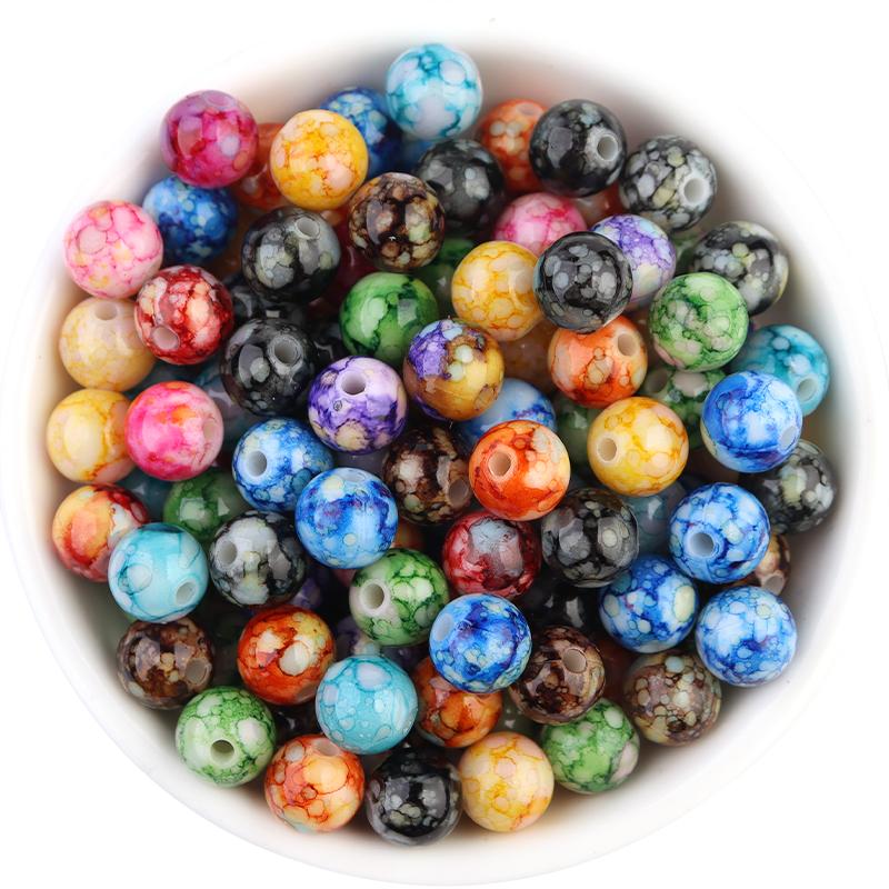 50-100pcs 8/10/12mm Crackle Acrylic Beads Colorful Round Loose Spacer Beads For DIY Jewelry Making Bracelet Necklace Accessories