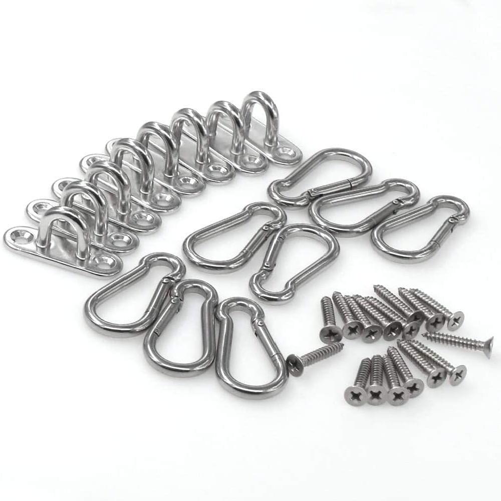 8-Piece Stainless Steel Eye Plate U-Hooks Set – 1.8" Marine Hooks With Snap Hooks & Screws – 40kg Capacity For Ceiling, Wall, Boat, Hammock