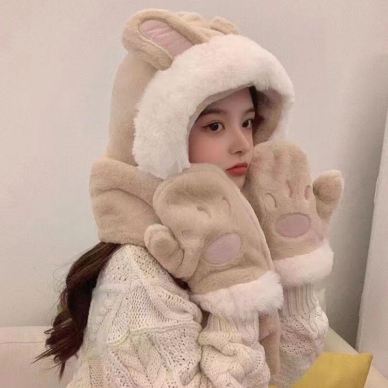 Women's Korean Style Winter Hat Scarf Gloves Set