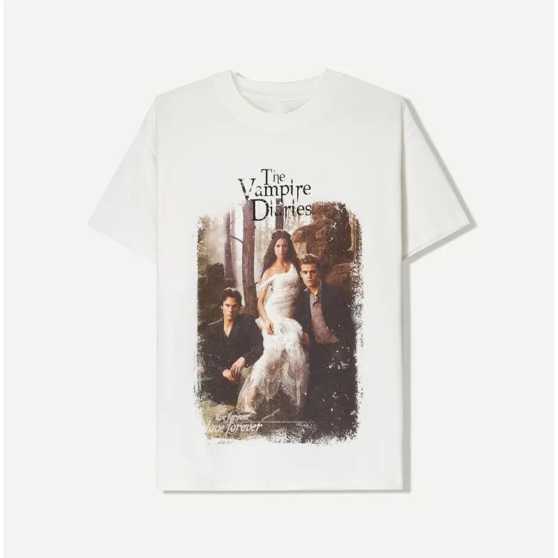 The Vampire Diaries Print Cotton T-Shirt Men's Summer Personality Street Crew Neck Short Sleeve Loose Men's Women's T-Shirt