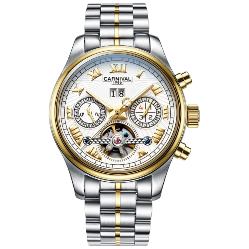 

Карнавальные мужские автоматические механические наручные часы с календарем (Золотой, Серебряный и Белый)