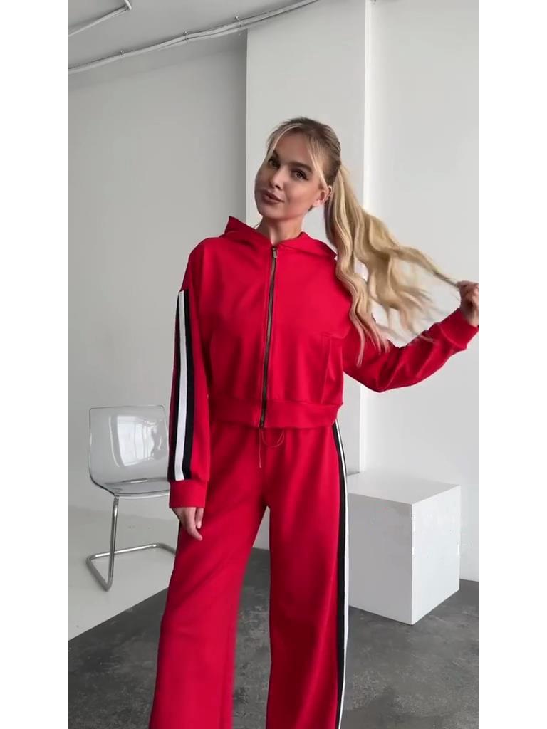 2024 Autumn/Winter Striped Patchwork Hooded Top & Zip-Up Sweatpants Set