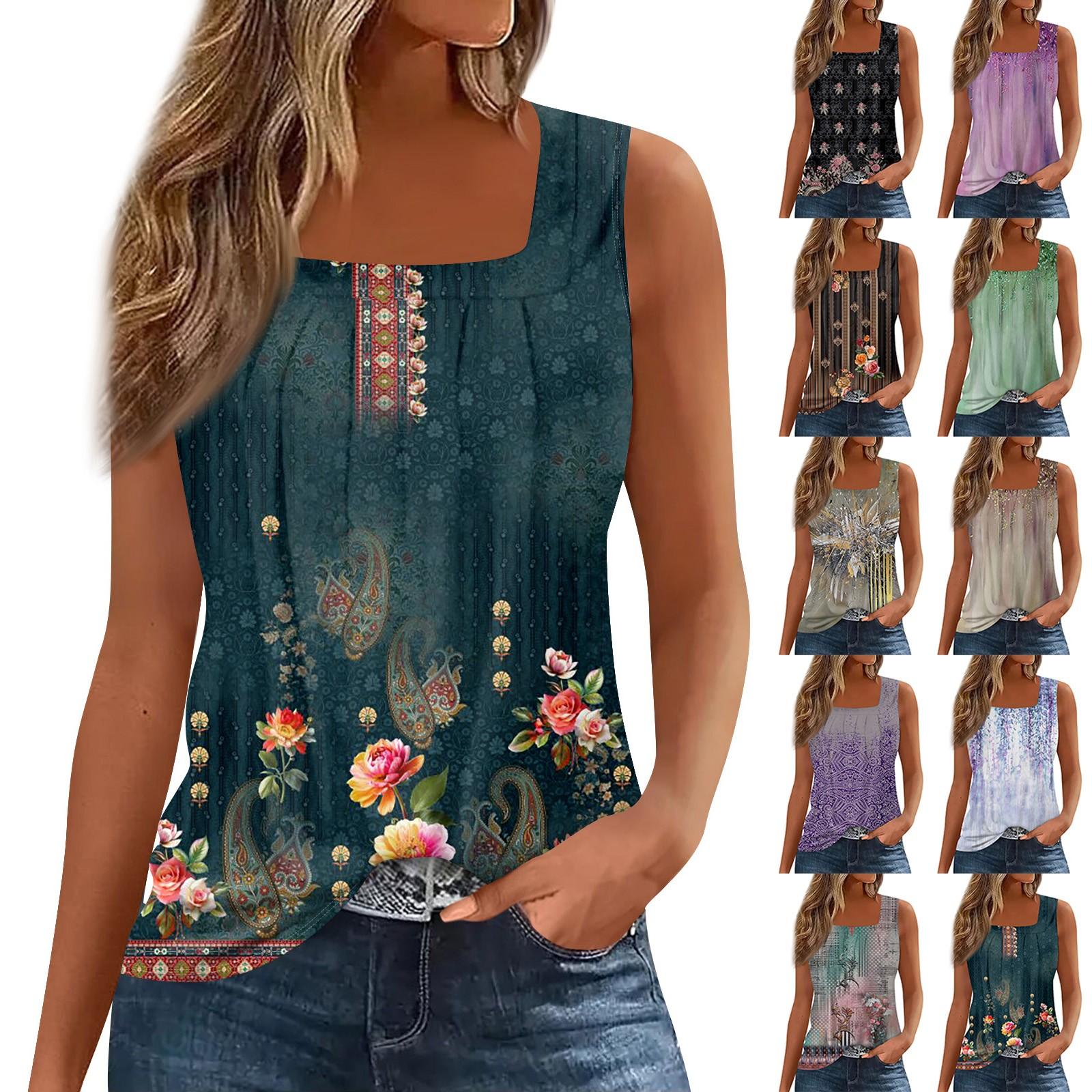 

Женский модный и сексуальный плиссированный жилет без рукавов с квадратным вырезом и принтом L чёрный