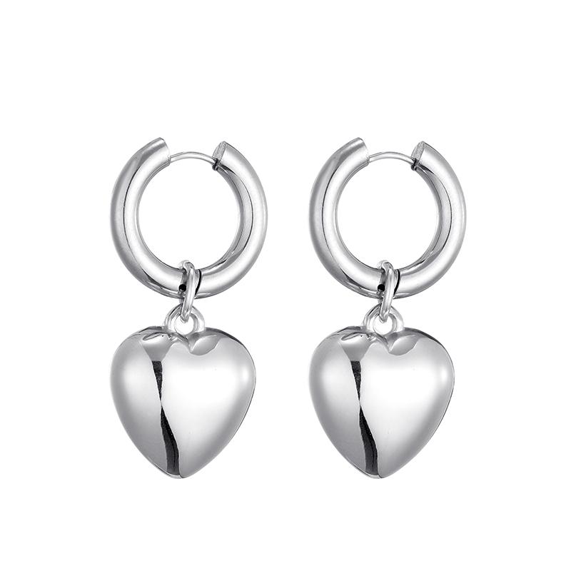 Stainless Steel Hoop Acrylic Heart Pendant Earrings For Women Statement Solid Circel Gold Silver Black Color Earrings Jewelry