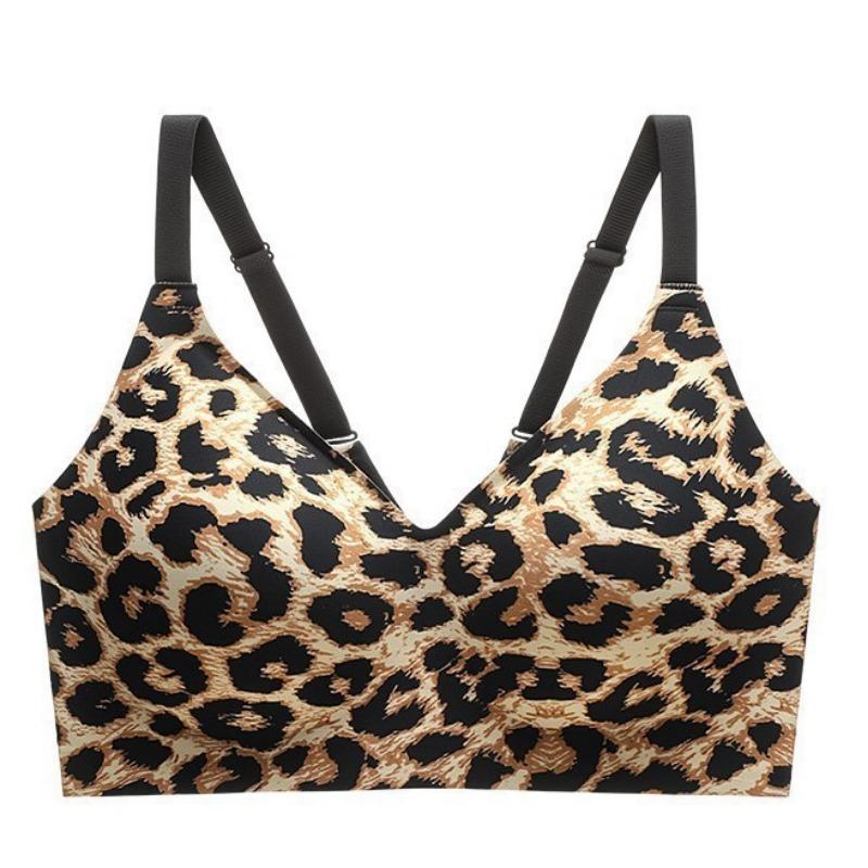Women Plus Size Wireless Push Up Seamless Leopard Print Bra