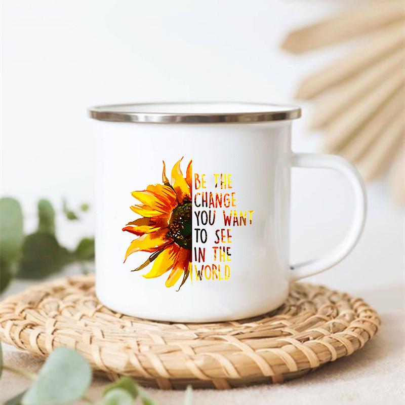 Peace Love Sunflower Elephant Print Mugs Stainless Cup of Coffee Original Breakfast Cups to Sublimate Cupshe Mug Drinkware Beer