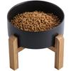 Addogyy Black Elevated/Raised Dog Bowl Ceramic with Wood Stand for Medium Large Breed,Dog Food Water Dish Heavy Weighted,8 In Non Slip Modern Cute