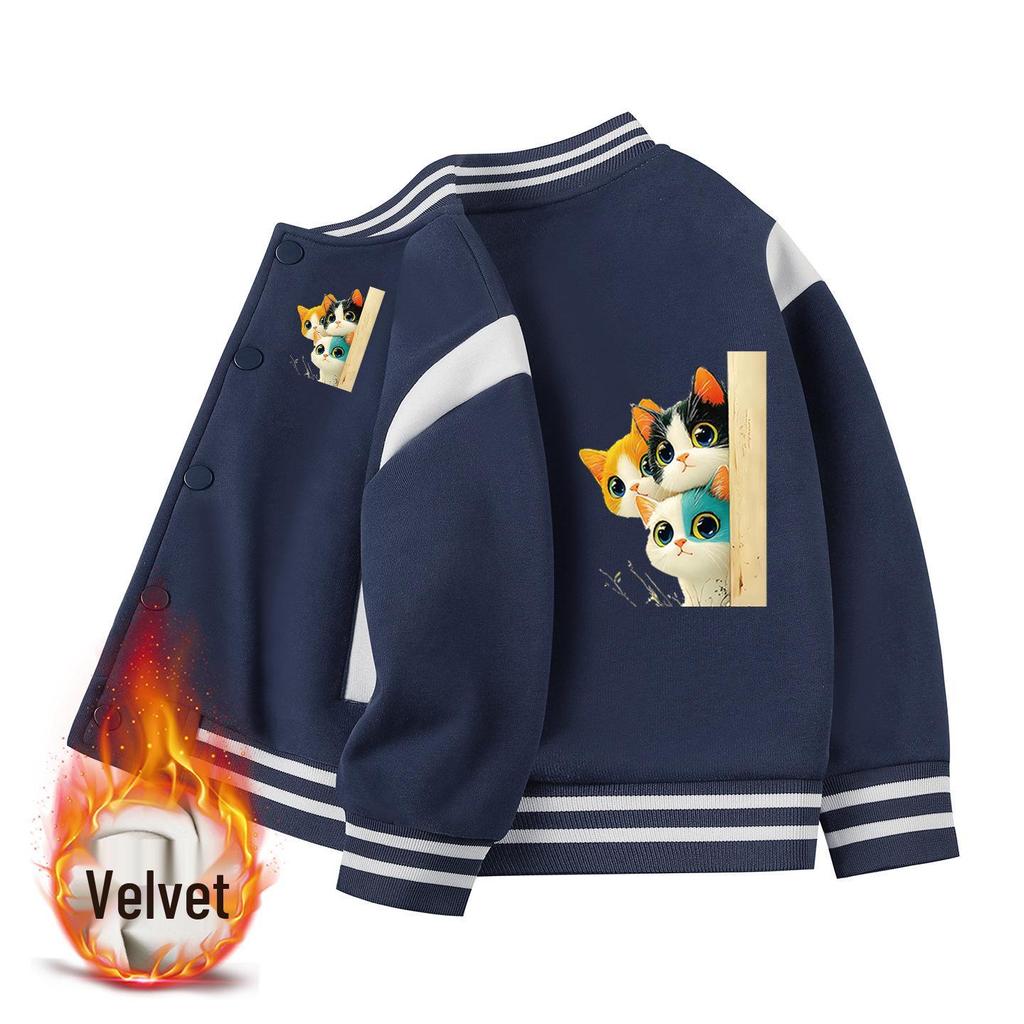 Kids' Autumn/Winter Velvet Baseball Jacket: 2026 New Casual Outerwear for Boys & Girls
