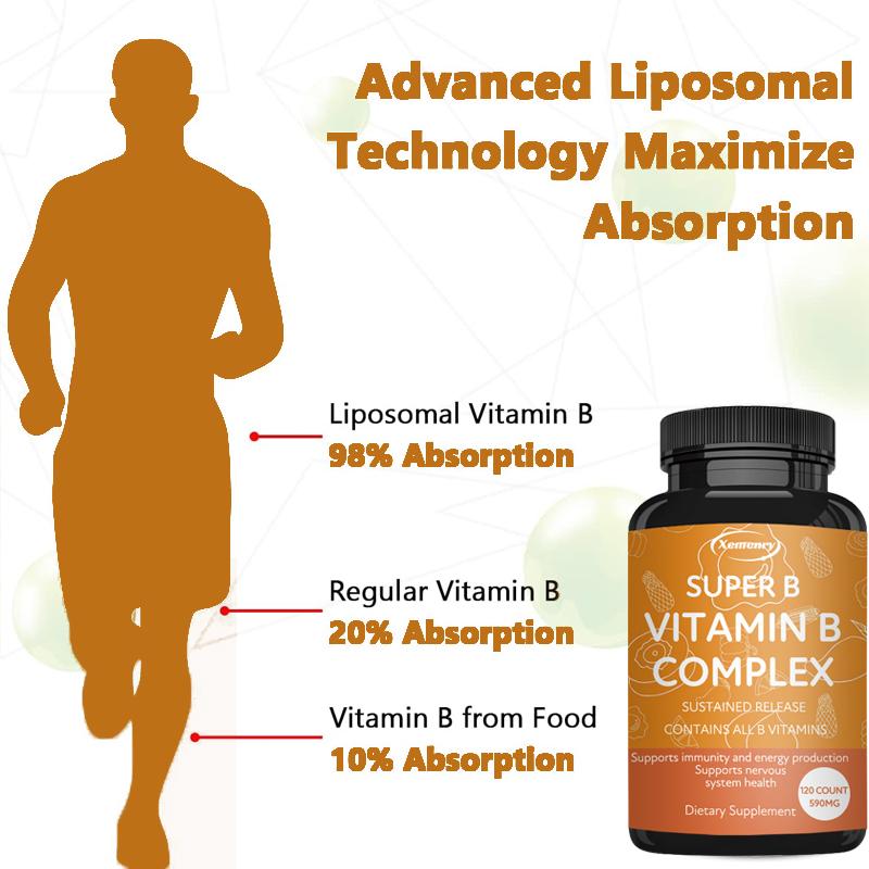 Le capsule di complesso vitaminico B supportano la salute del sistema nervoso e immunitario e promuovono il metabolismo.