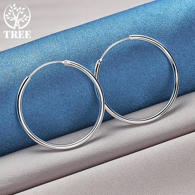Creolen aus 925er-Sterlingsilber, glatt, 35 mm, großer Kreis, Schmuck