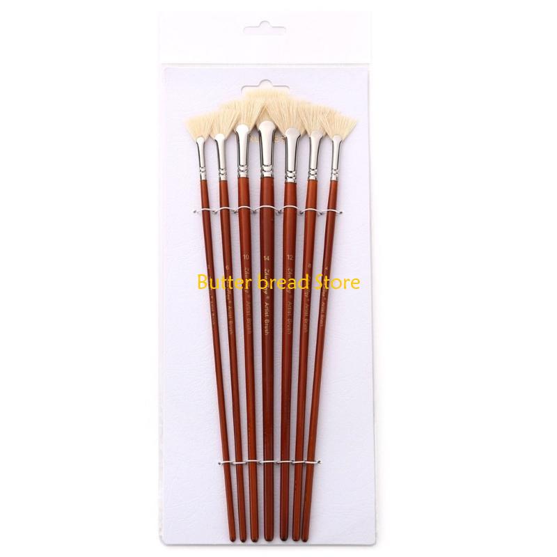 W89C 7-Pieces Fan Paint Brushes Set, Professional Artist Fan Brush Acrylic Paint Brushes with Bristle Hair Long Handle
