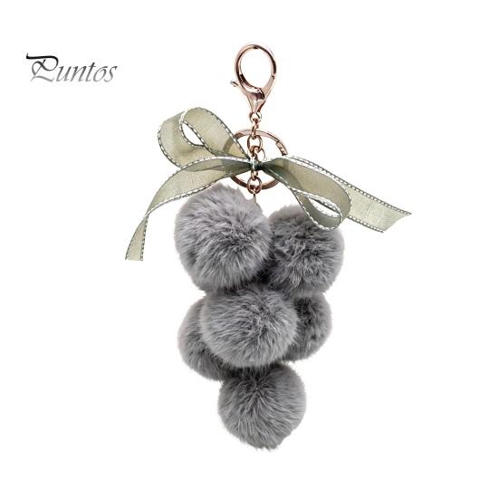 Grape Cluster Bag Charm Plush Keychain for Handbags, Fuzzy with Backpacks Accessory Bow, Decorative Fluffy Ball Keyring and Purses Decoration