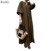 ZANZEA Women Casual V-Neck Loose Half Sleeve Long Dress