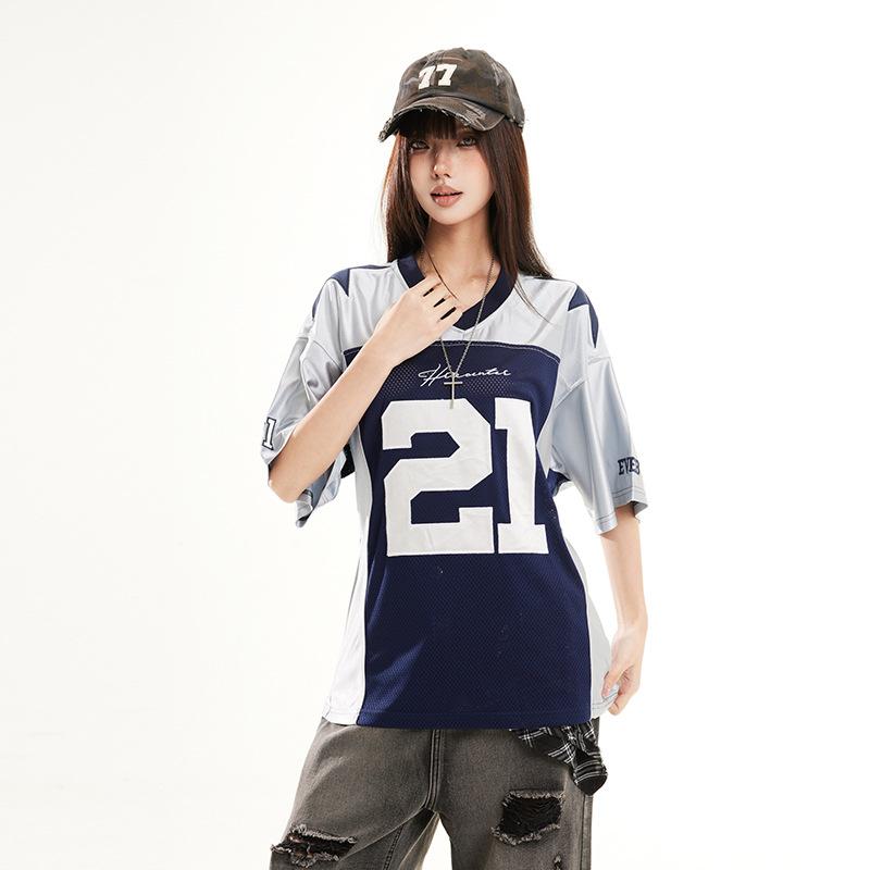

Splicing mesh~ BF style American retro football jersey women s summer new sports loose ice silk short-sleeved T-shirt xl ( 65-72.5kg )