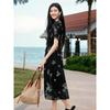 JIUZI ANNACLE Elegant Ethnic Embroidered Chiffon Dress