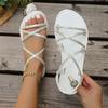 Rhinestone flat sandals women's summer new large size casual elastic band women's beach sandals