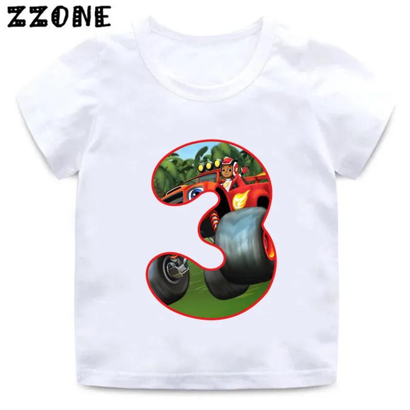 Blaze And The Monster Machines Cartoon Boys Clothes 1 2 3 4 5 6 7 8 9 Years Birthday Number Bow Kids T Shirt Baby Girls TShirts