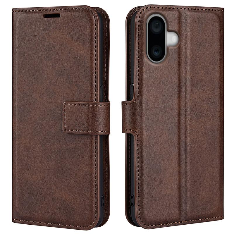 

For iPhone 16 Case Calf Texture PU Leather Folio Flip Phone Wallet Cover
