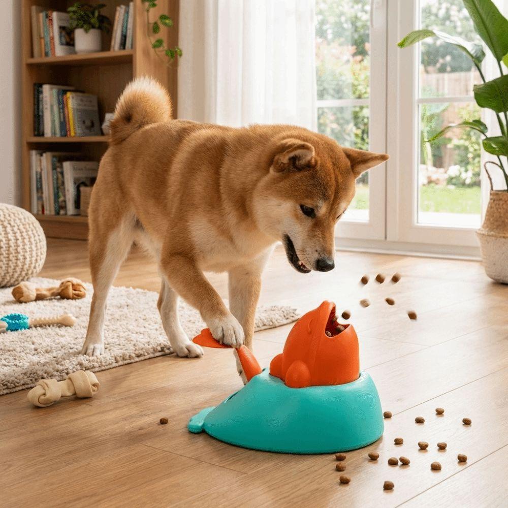 Fun Whale Shape Pet Treat Dispenser Toy Press Mechanism Anti-slip Base Food Puzzle Toy Plastic Dog Slow Feeder Cat Enrichment