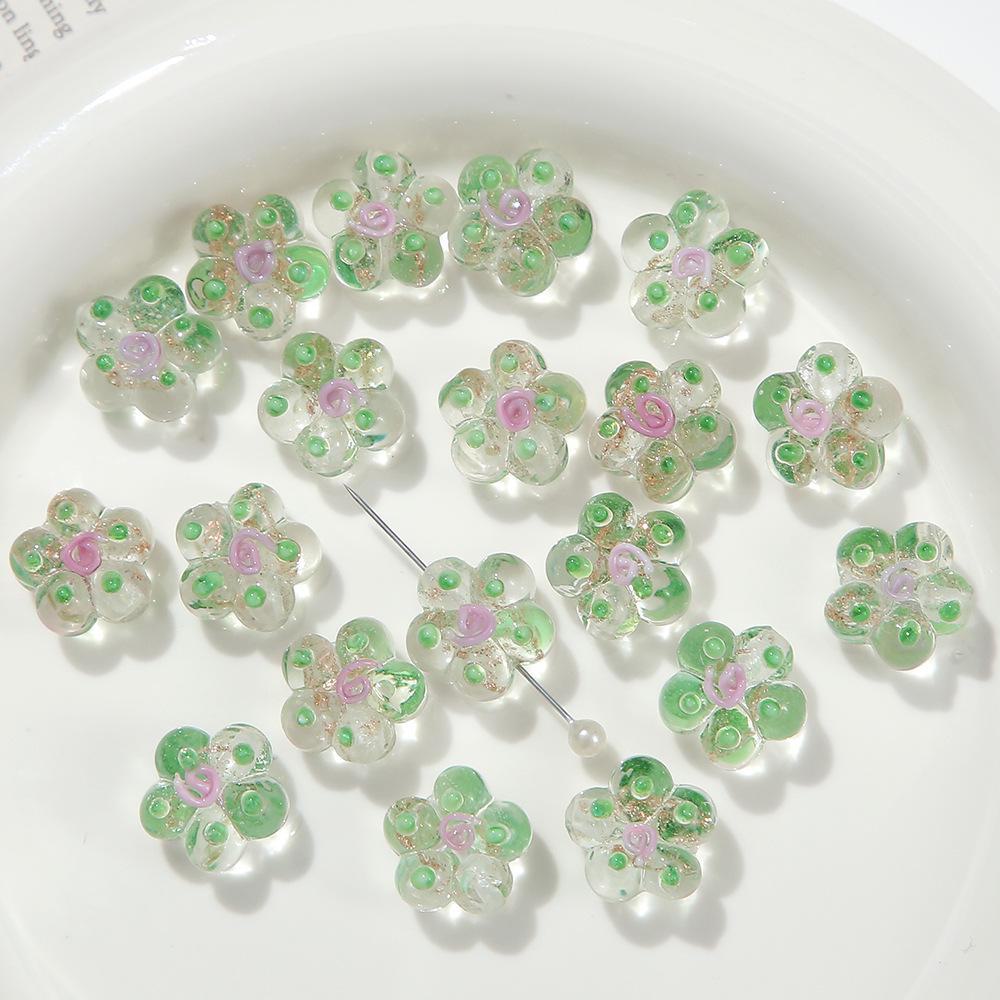 Hand-Painted Gold Sand Glass Flower Loose Beads for DIY Jewelry Making - Ideal for Bracelets & Necklaces