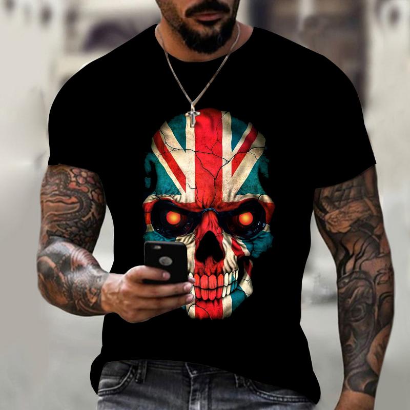 Cross-border Summer Short-sleeved 3DT-shirt Men's Skull Print Hip-hop Crew Neck T-shirt Sports Casual Top
