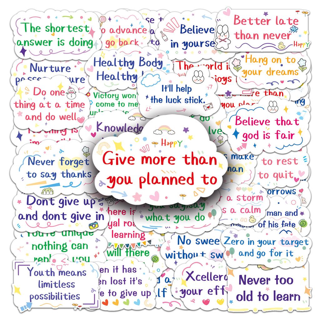 50 Inspirational English Short Sentences Graffiti Personalized Text Slogans DIY Water Cup Suitcase Stickers Waterproof