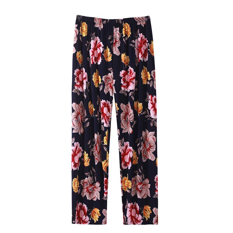 Summer Ice Silk High-Waist Floral Pants Casual, Loose-Fit for Middle-Aged & Elderly Women