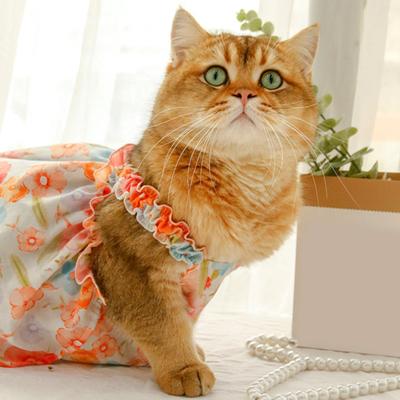 Vestido para mascota Pintura al óleo Estampado de flores Volante Tirantes Delgado Verano Sin mangas Perro pequeño mediano Cachorro Camiseta Ropa Suministros para mascotas