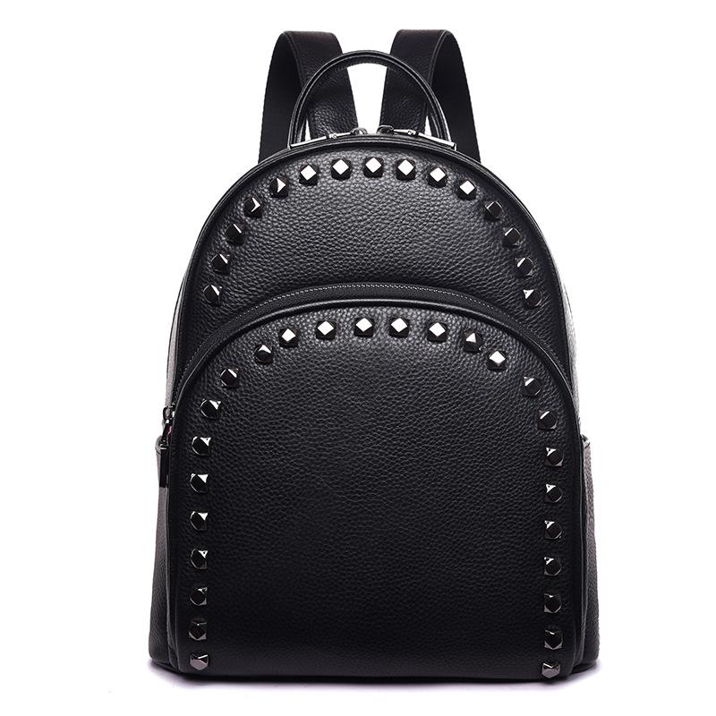 

Leather backpack, new college style large-capacity backpack, first layer cowhide women s leisure bag чорний