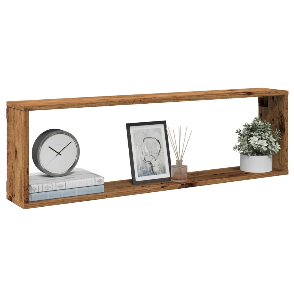 Cube Wall Shelves Set of 4 Rustic Wood Look 100 X 15 X 30 Cm Engineered Wood