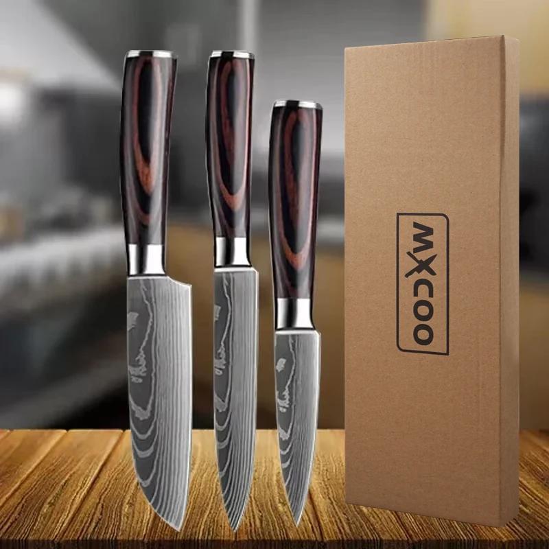 New Professional Kitchen Knife Damascus Laser Japanese Santoku Knife Fruit Slicing Utiltiy Knife Stainless Steel Chef's Knife