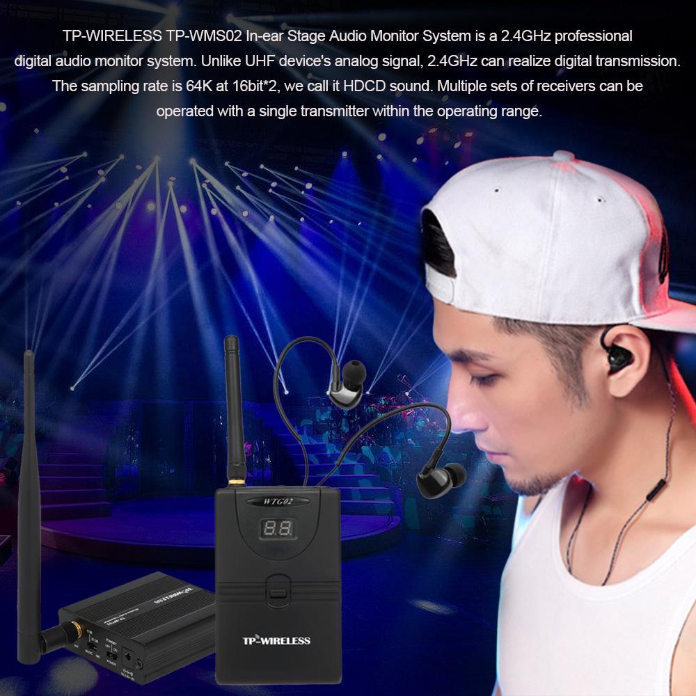 TP-WIRELESS TP-WMS02 Système de moniteur audio de scène intra-auriculaire Moniteur sans fil numérique professionnel 2,4 GHz