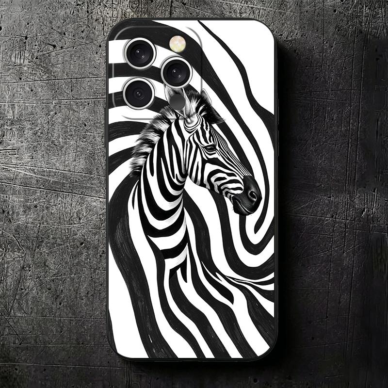 Zebra Stripe Black White Soft Phone Case for iPhone 16 16E 17 Air 15 Pro Max 14 Plus 13 Mini 11 12 7 Black Cover Back Shell