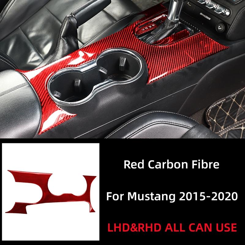 For Ford Mustang GT 2015- Carbon Fiber Interior Car Gear Shift Panel Trim Cover Cup Holder Decoration Sticker Decal Frame