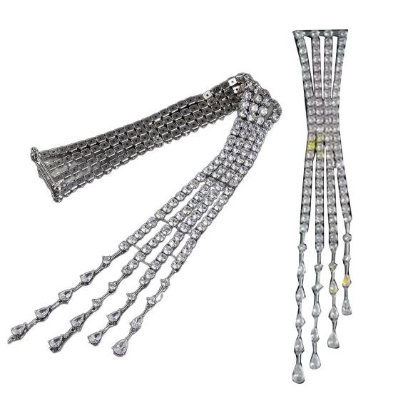 Women Brooch Sparkling Faux Crystal Inlaid Brooch Pin Long Spike Design Geometric Shoulder Chain Party Accessory