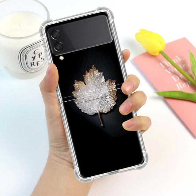 Blader Luksus Luksus Etui For Samsung Galaxy Z Flip 3 4 5g Funda Z Flip3 Gjennomsiktig PC Hardt Støtsikkert Bakside Telefon Coque Skall