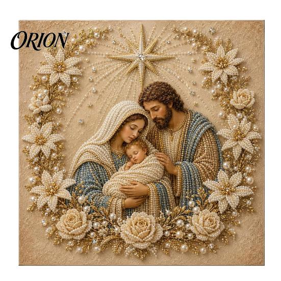 Seasonal Handmade Ornaments Christmas Faux Pearl Art Kit, DIY Church Painting Jesus Decorations for Home Holy Family Wall Decor Craft Kit Adults,