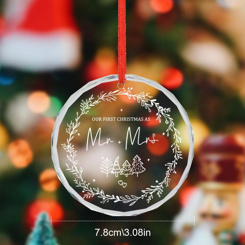 1pc/2pcs Our First Wedding Ornament, Just Married ,Glass Xmas Tree Decoration Gift, Christmas Party Holiday Gift Decor Memorial Christmas Prent