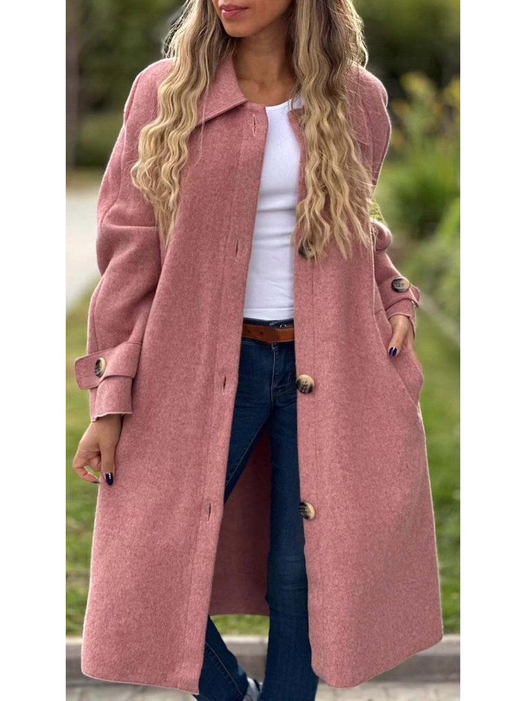 2024 Autumn/Winter Casual Long Solid Color Wool Overcoat Jacket