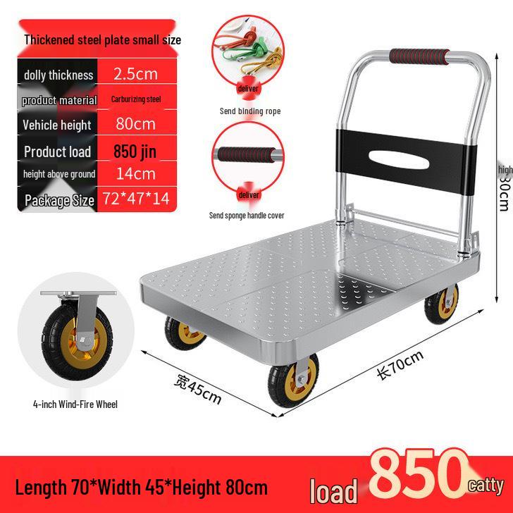 Silent Foldable Handcart Trolley with Swivel Wheels - Heavy-Duty Flatbed Truck