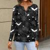 Women's Casual Long Sleeve T-Shirt with Halloween Print V-Neck Button for Parties