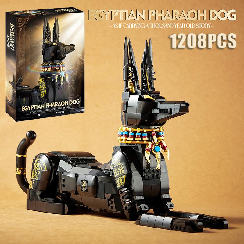 Creative 1208Pcs Mechanical Egyptian Pharaoh Dog Building Blocks MOC Magic Animal Collection Construction Toys For Children Gift