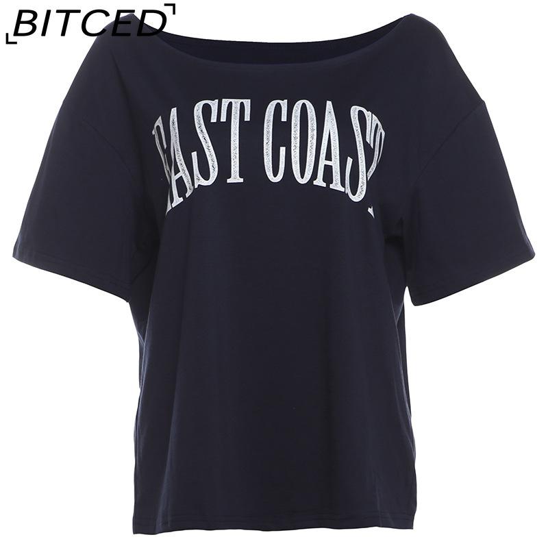 

BITCED Summer Women s Streetwear Fashion Letter Print Cropped T-Shirt L темно-синий