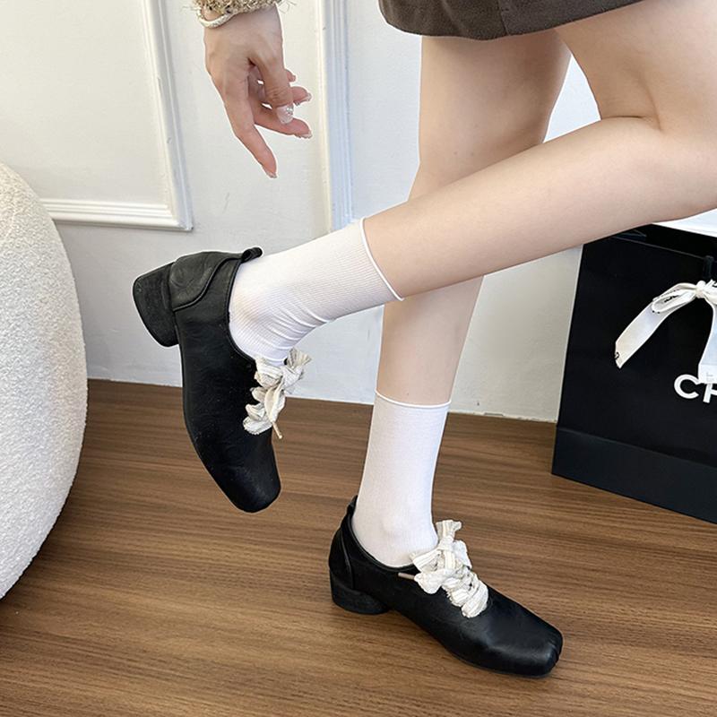 Fashion Autumn Vintage Lace Up Women Mary Jane Shoes Elegant Square Toe Party Dress Ladies Design Leather Pumps