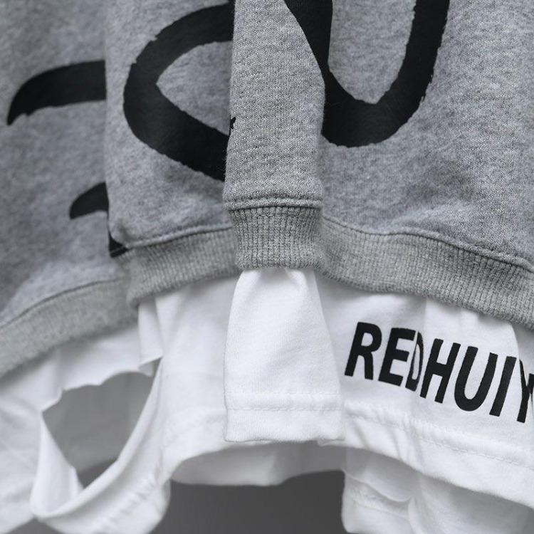 Oversized Pullover Sweatshirt met Lange Mouwen voor Dames Katoen Losse Jumpers Top Nep Twee Delen Ontwerp