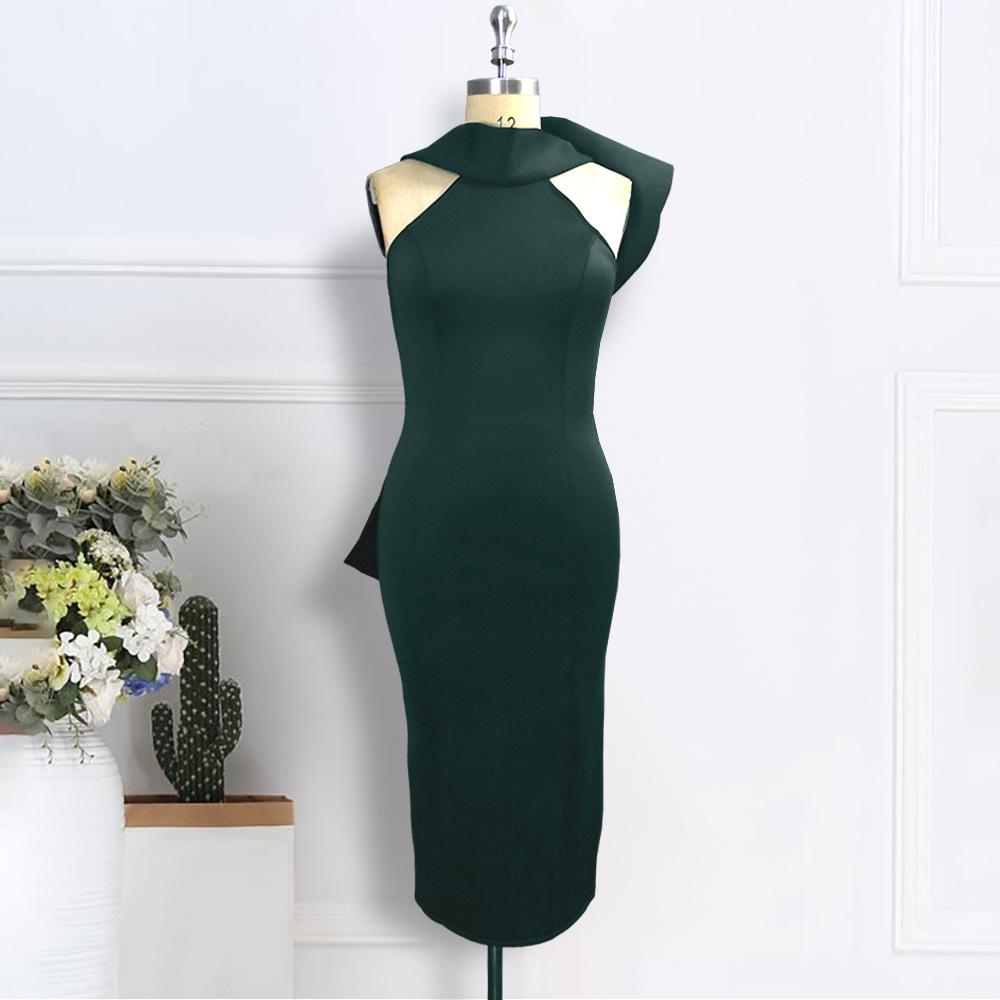 Women's Plus Size Halter Bow Backless Evening Gown - Sleeveless, High Waist, Slimming Dress