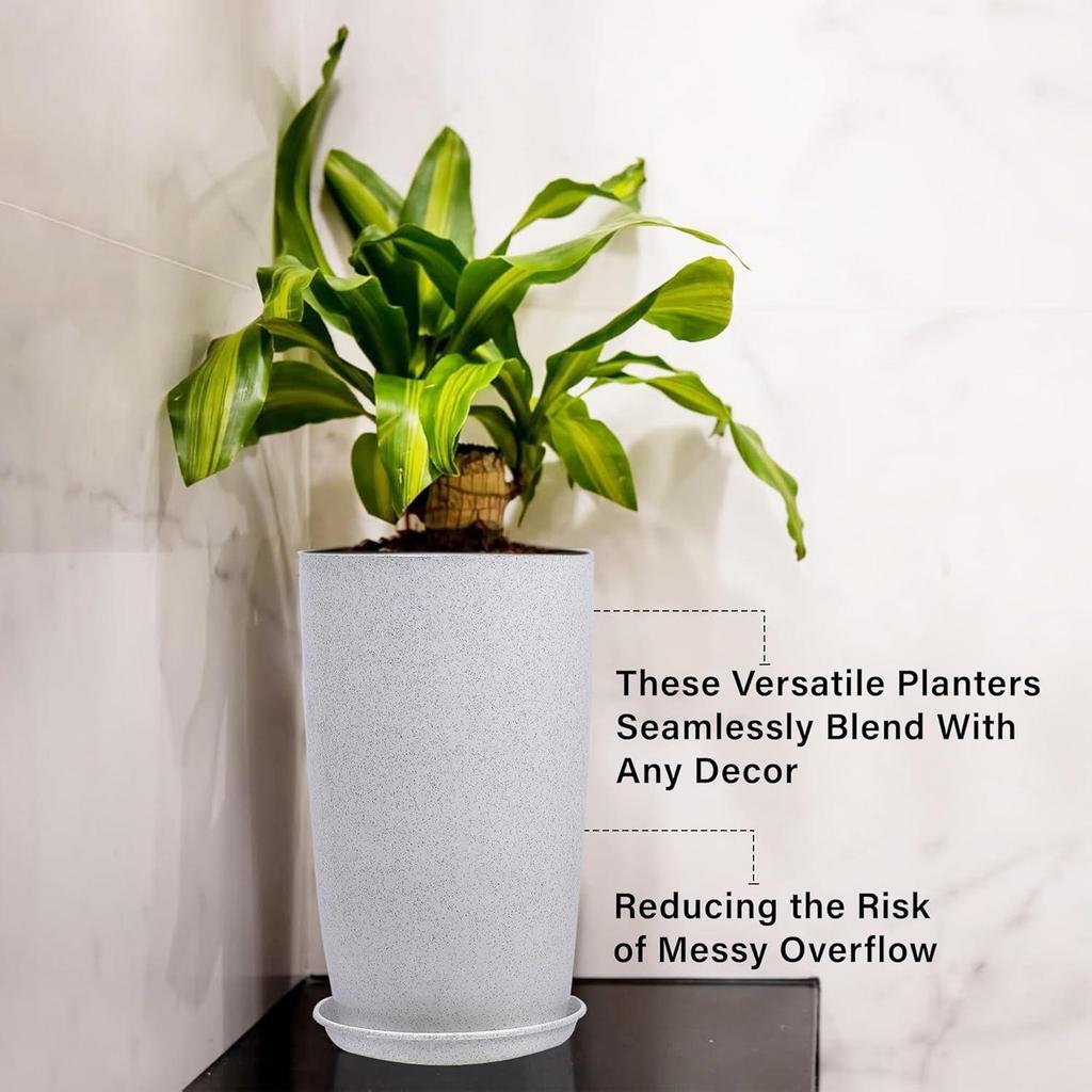 Flower Pot with Plate | 18 Inch | Lightweight Polymers Indoor-Outdoor Pots | Flower Pot Gamla for Home-Office & Garden