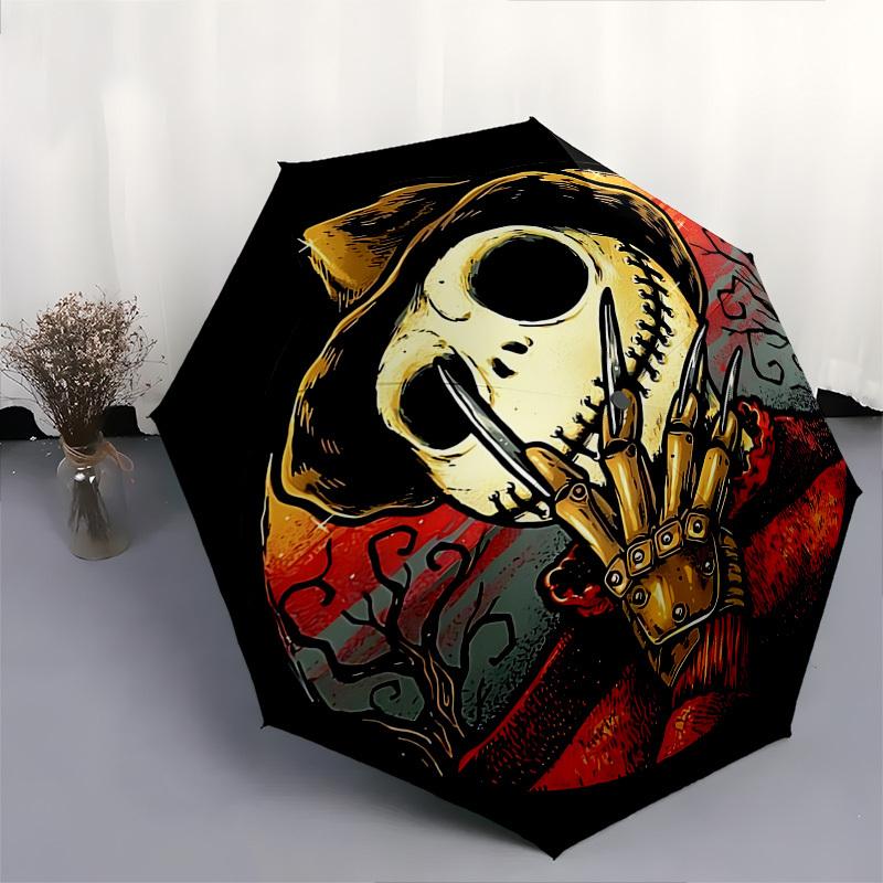 Jack Skellington Themed Automatic Opening and Closing Umbrella, Brightly Colored 8-rib Portable Umbrella, Suitable for Men and Women, A Perfect Gift F