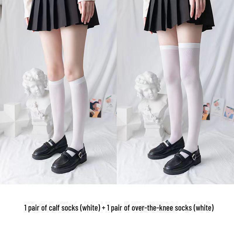 

«Женские черные носки выше колена в стиле Лолита для похудения — милые носки в японском стиле с рисунком из телячьей кожи» Mid-Calf